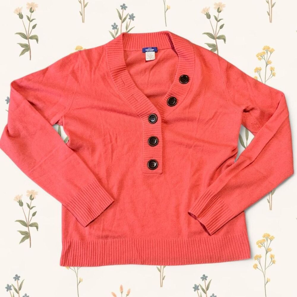 J.Crew Y2K Sontuosa 100% Italian Cashmere Button Henley Sweater - Coral Pink L